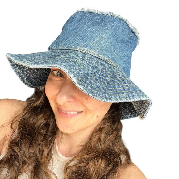 Vintage Denim Blue Jean Fringe Bucket Hat 90’s Y2K - Picture 5 of 5